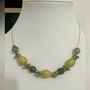 Boho Adjustable Artisan Yellow & Green Stone Beaded Necklace Earthy Statement